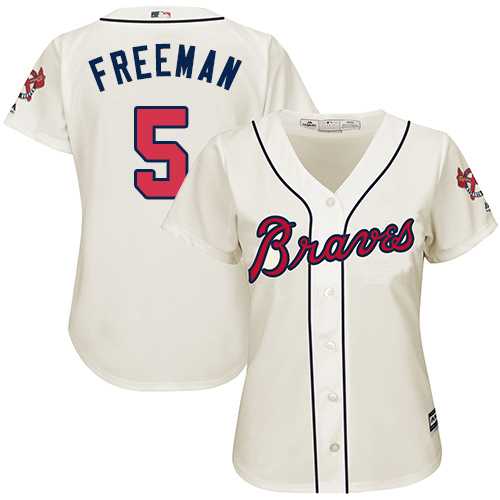 Women's Atlanta Braves #5 Freddie Freeman Cream Alternate Stitched MLB Jersey