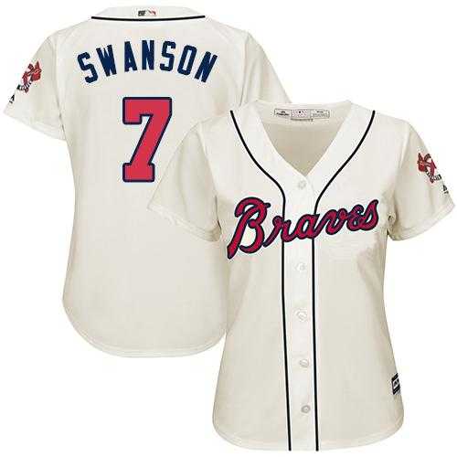 Women's Atlanta Braves #7 Dansby Swanson Cream Alternate Stitched MLB Jersey