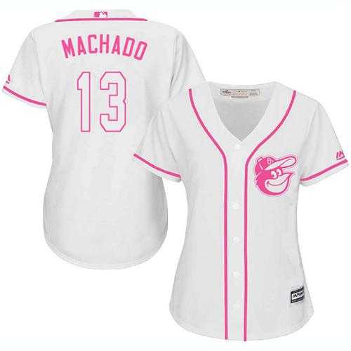 Women's Baltimore Orioles #13 Manny Machado White Pink Fashion Stitched MLB Jersey