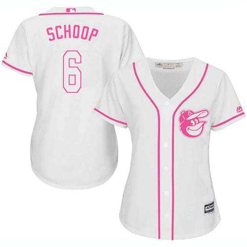 Women's Baltimore Orioles #6 Jonathan Schoop White Pink Fashion Stitched MLB Jersey