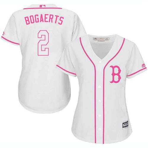 Women's Boston Red Sox #2 Xander Bogaerts White Pink Fashion Stitched MLB Jersey