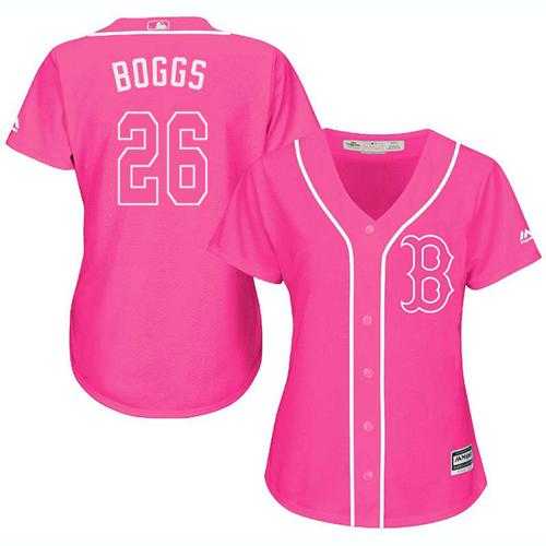 Women's Boston Red Sox #26 Wade Boggs Pink Fashion Stitched MLB Jersey