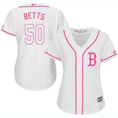 Women's Boston Red Sox #50 Mookie Betts White Pink Fashion Stitched MLB Jersey