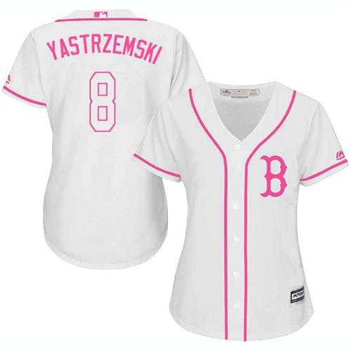 Women's Boston Red Sox #8 Carl Yastrzemski White Pink Fashion Stitched MLB Jersey