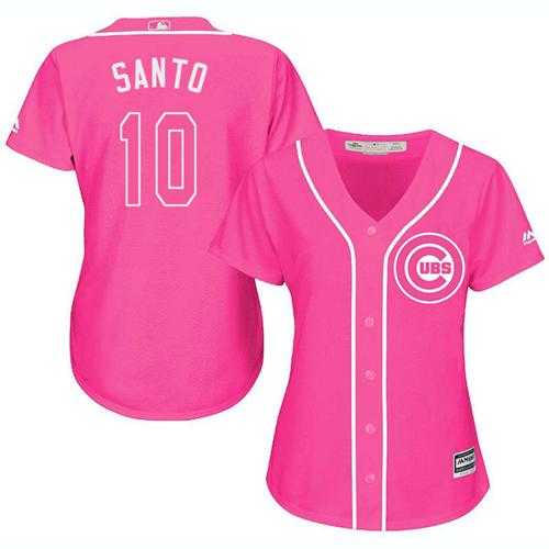 Women's Chicago Cubs #10 Ron Santo Pink Fashion Stitched MLB Jersey