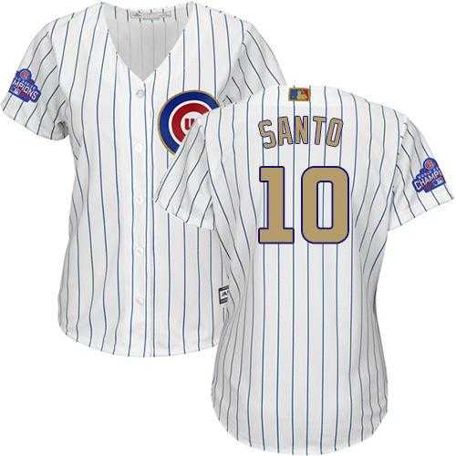 Women's Chicago Cubs #10 Ron Santo White(Blue Strip) 2017 Gold Program Cool Base Stitched MLB Jersey