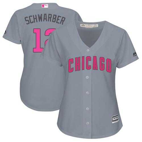 Women's Chicago Cubs #12 Kyle Schwarber Grey Mother's Day Cool Base Stitched MLB Jersey