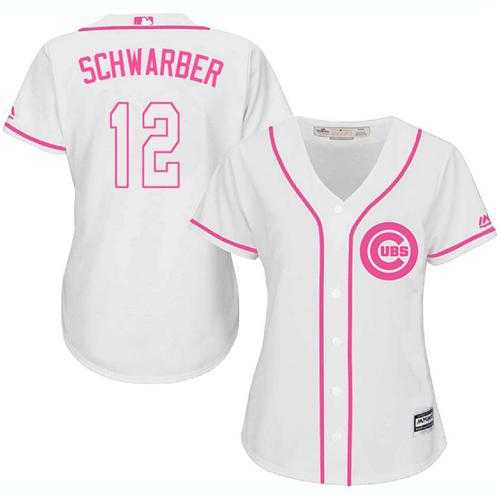 Women's Chicago Cubs #12 Kyle Schwarber White Pink Fashion Stitched MLB Jersey