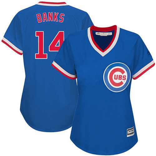 Women's Chicago Cubs #14 Ernie Banks Blue Cooperstown Stitched MLB Jersey
