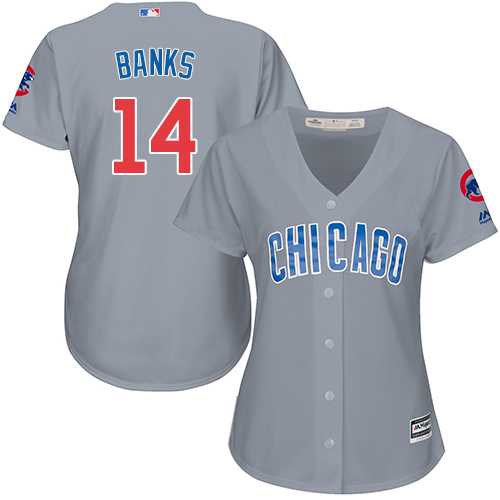 Women's Chicago Cubs #14 Ernie Banks Grey Road Stitched MLB Jersey