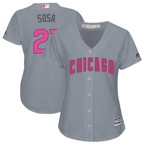 Women's Chicago Cubs #21 Sammy Sosa Grey Mother's Day Cool Base Stitched MLB Jersey