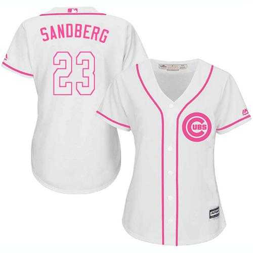 Women's Chicago Cubs #23 Ryne Sandberg White Pink Fashion Stitched MLB Jersey