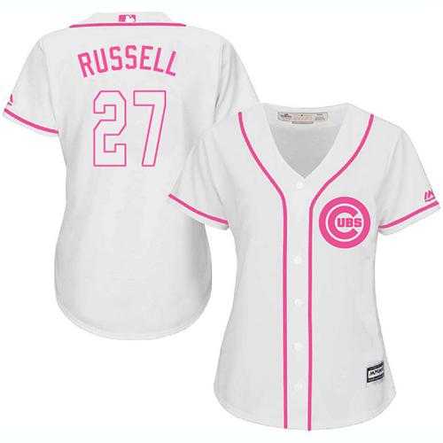 Women's Chicago Cubs #27 Addison Russell White Pink Fashion Stitched MLB Jersey