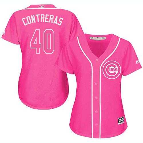 Women's Chicago Cubs #40 Willson Contreras Pink Fashion Stitched MLB Jersey