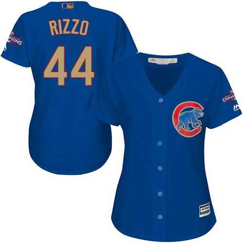 Women's Chicago Cubs #44 Anthony Rizzo Blue 2017 Gold Program Cool Base Stitched MLB Jersey