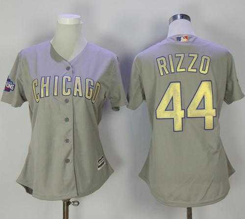 Women's Chicago Cubs #44 Anthony Rizzo Grey 2017 Gold Program Cool Base Stitched MLB Jersey