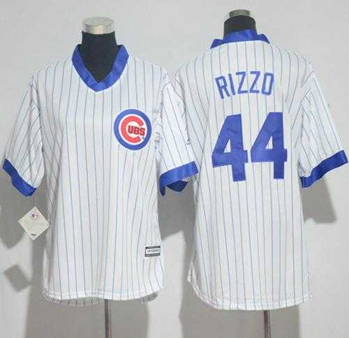Women's Chicago Cubs #44 Anthony Rizzo White(Blue Strip) Cooperstown Stitched MLB Jersey