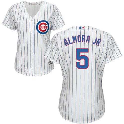 Women's Chicago Cubs #5 Albert Almora Jr. White(Blue Strip) Home Stitched MLB Jersey