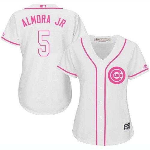 Women's Chicago Cubs #5 Albert Almora Jr. White Pink Fashion Stitched MLB Jersey