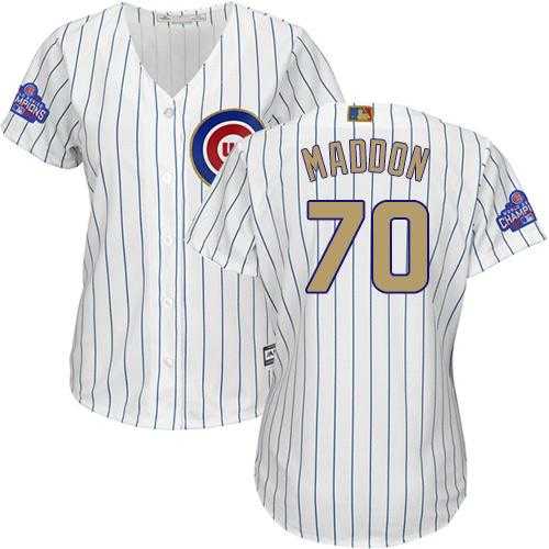 Women's Chicago Cubs #70 Joe Maddon White(Blue Strip) 2017 Gold Program Cool Base Stitched MLB Jersey