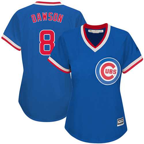 Women's Chicago Cubs #8 Andre Dawson Blue Cooperstown Stitched MLB Jersey