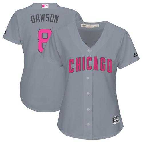 Women's Chicago Cubs #8 Andre Dawson Grey Mother's Day Cool Base Stitched MLB Jersey