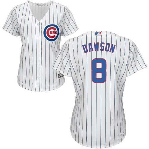 Women's Chicago Cubs #8 Andre Dawson White(Blue Strip) Home Stitched MLB Jersey