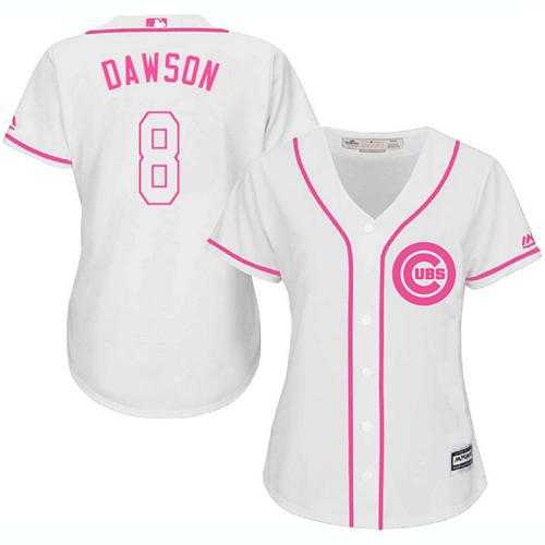 Women's Chicago Cubs #8 Andre Dawson White Pink Fashion Stitched MLB Jersey