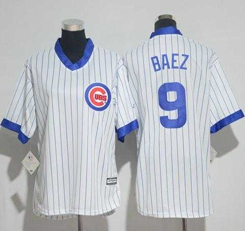 Women's Chicago Cubs #9 Javier Baez White(Blue Strip) Cooperstown Stitched MLB Jersey