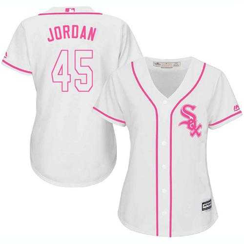 Women's Chicago White Sox #45 Michael Jordan White Pink Fashion Stitched MLB Jersey