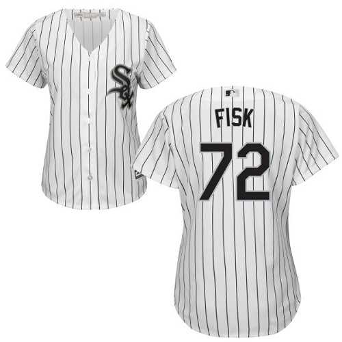 Women's Chicago White Sox #72 Carlton Fisk White(Black Strip) Home Stitched MLB Jersey