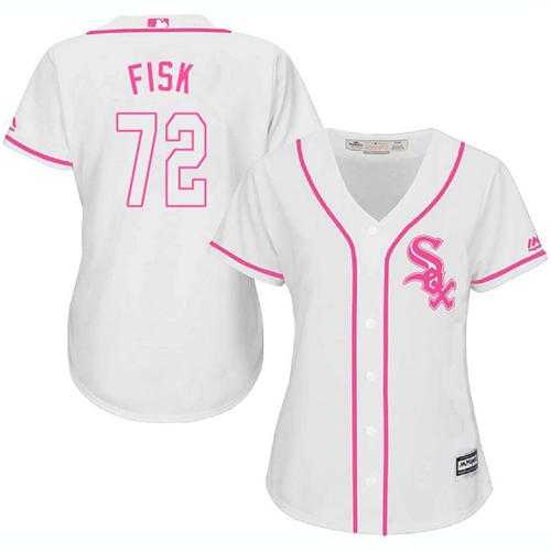 Women's Chicago White Sox #72 Carlton Fisk White Pink Fashion Stitched MLB Jersey