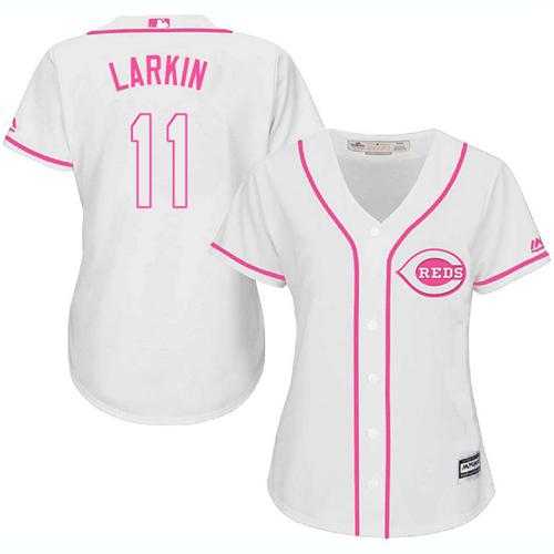 Women's Cincinnati Reds #11 Barry Larkin White Pink Fashion Stitched MLB Jersey