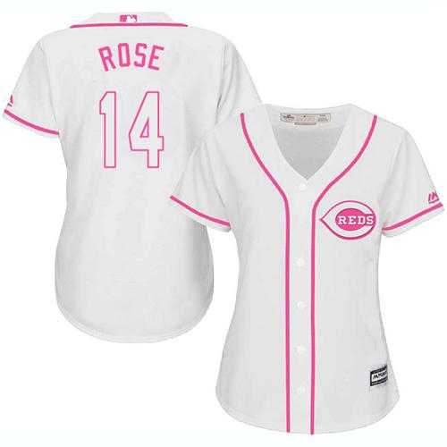 Women's Cincinnati Reds #14 Pete Rose White Pink Fashion Stitched MLB Jersey