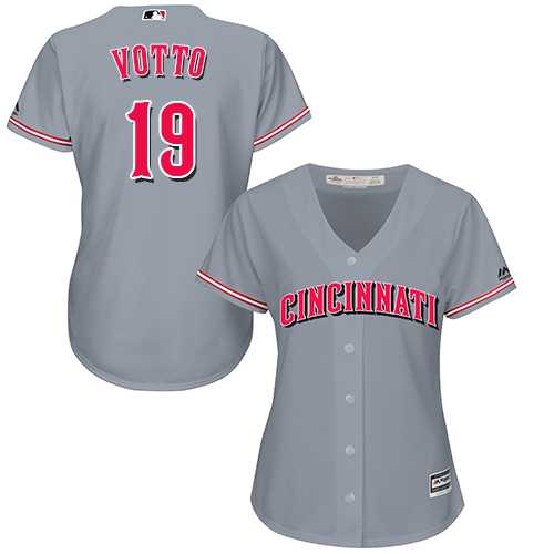 Women's Cincinnati Reds #19 Joey Votto Grey Road Stitched MLB Jersey