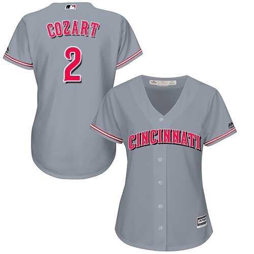 Women's Cincinnati Reds #2 Zack Cozart Grey Road Stitched MLB Jersey