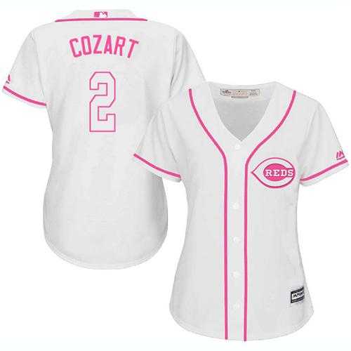 Women's Cincinnati Reds #2 Zack Cozart White Pink Fashion Stitched MLB Jersey
