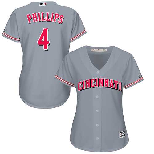 Women's Cincinnati Reds #4 Brandon Phillips Grey Road Stitched MLB Jersey