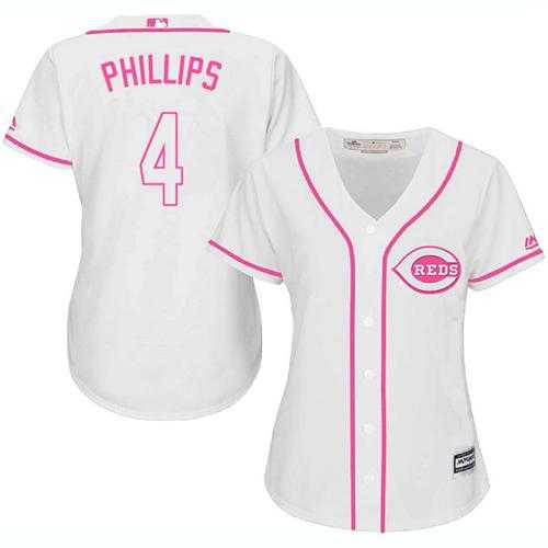 Women's Cincinnati Reds #4 Brandon Phillips White Pink Fashion Stitched MLB Jersey