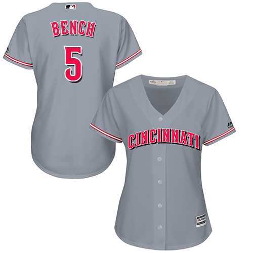 Women's Cincinnati Reds #5 Johnny Bench Grey Road Stitched MLB Jersey