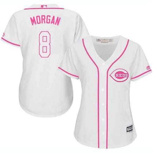 Women's Cincinnati Reds #8 Joe Morgan White Pink Fashion Stitched MLB Jersey