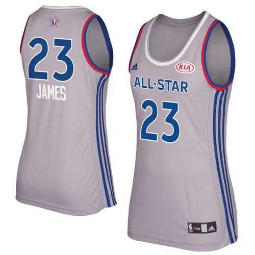 Women's Cleveland Cavaliers #23 LeBron James Gray 2017 All Star Stitched NBA Jersey