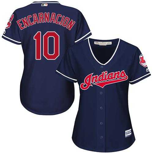 Women's Cleveland Indians #10 Edwin Encarnacion Navy Blue Alternate Stitched MLB Jersey