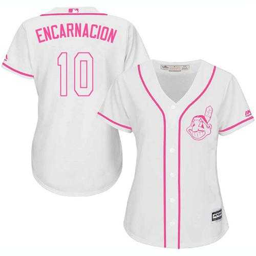 Women's Cleveland Indians #10 Edwin Encarnacion White Pink Fashion Stitched MLB Jersey