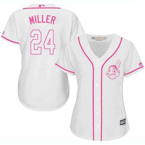 Women's Cleveland Indians #24 Andrew Miller White Pink Fashion Stitched MLB Jersey