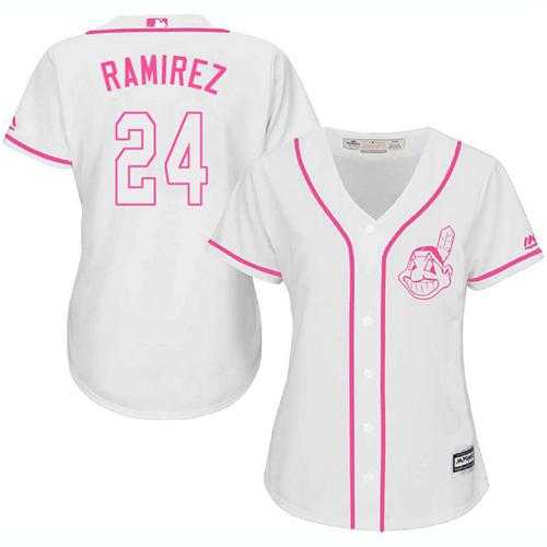 Women's Cleveland Indians #24 Manny Ramirez White Pink Fashion Stitched MLB Jersey