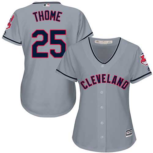 Women's Cleveland Indians #25 Jim Thome Grey Road Stitched MLB Jersey