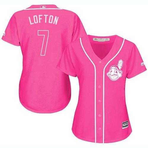 Women's Cleveland Indians #7 Kenny Lofton Pink Fashion Stitched MLB Jersey