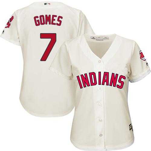Women's Cleveland Indians #7 Yan Gomes Cream Alternate Stitched MLB Jersey