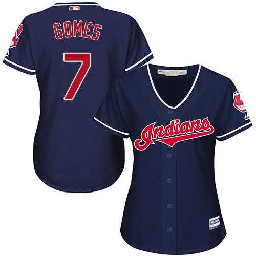 Women's Cleveland Indians #7 Yan Gomes Navy Blue Alternate Stitched MLB Jersey
